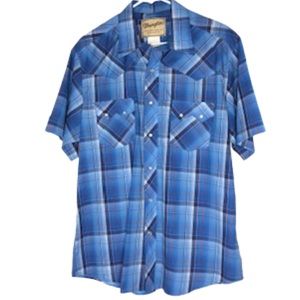 Wrangler western fashion snap shirt blue plaid